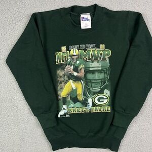 Vintage Green Bay Packers Sweater Green 90s Brett‎ Favre Pro Player Kids 10/12